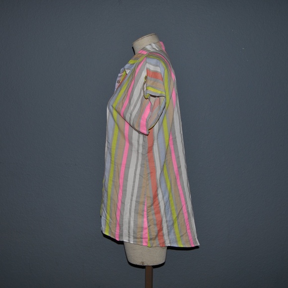 'FINAL' KFTK Vertical Striped Short Sleeve Top C4 - Picture 4 of 8